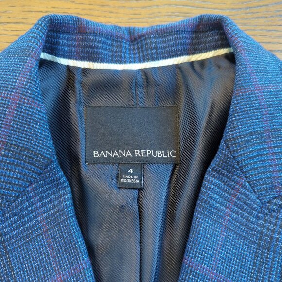 Banana Republic Women’s Plaid blue Blazer Sz 4 Double Breasted Glen Check Jacket - Picture 7 of 16